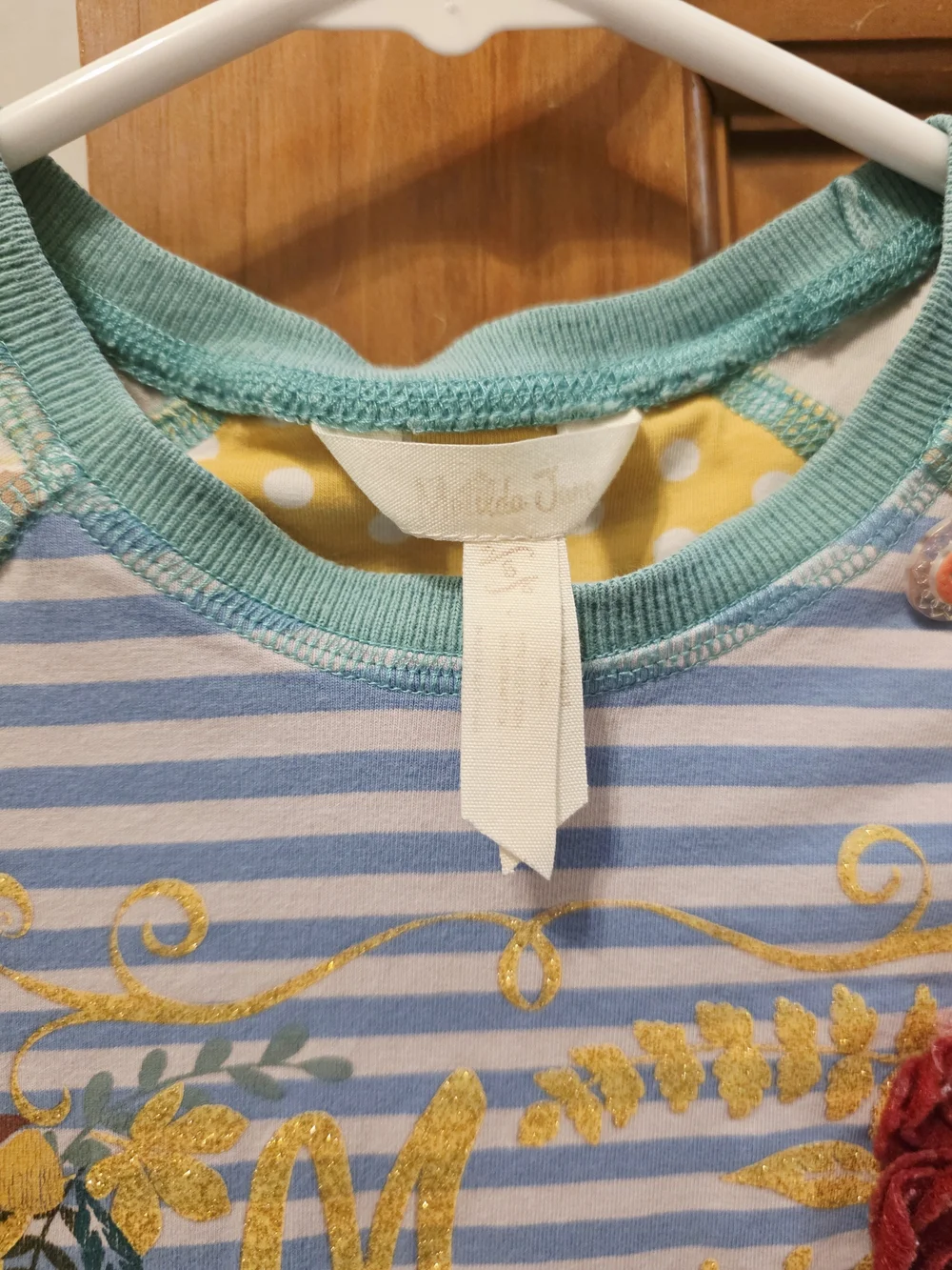 Matilda Jane Blue & Mint Striped Floral Ruffle Merry Christmas Long-Sleeve Top